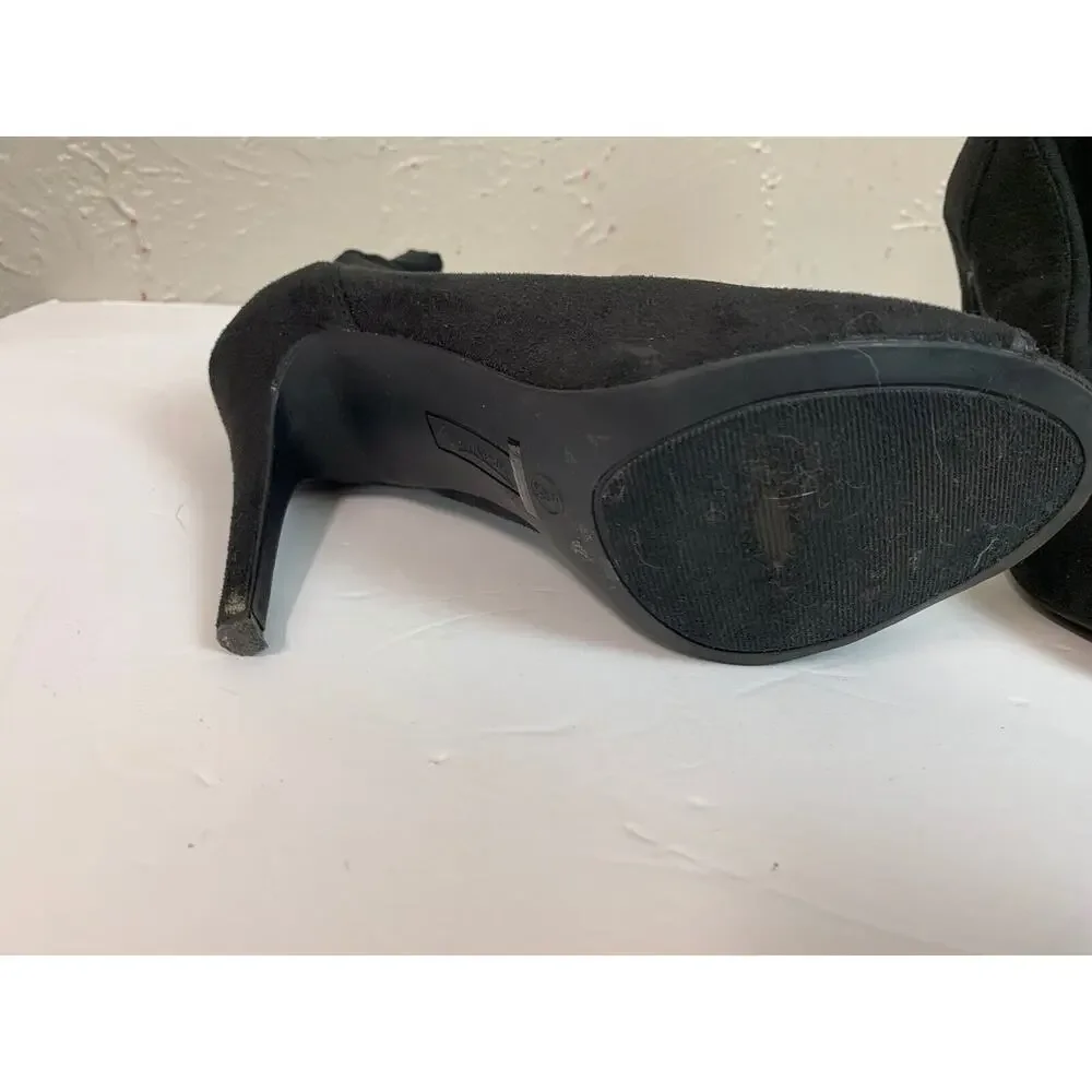 Anne Michelle Ankle Boots Suede Black Stiletto Open Toe‎ Size 8